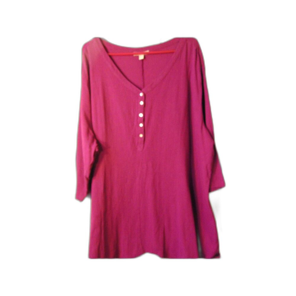 Purple Tunic Top by Women With in Size 3X ( 30-32) 100% cotton V neck no flaws